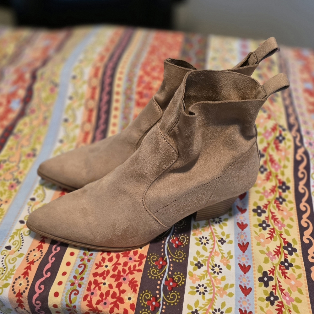 Excellent Condition. Never Worn. Qupid Taupe Suede Ankle Boots. Comfy And Soft.